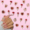 3D Red Heart Nail Art Charms with Gold Base (30-Piece Set)