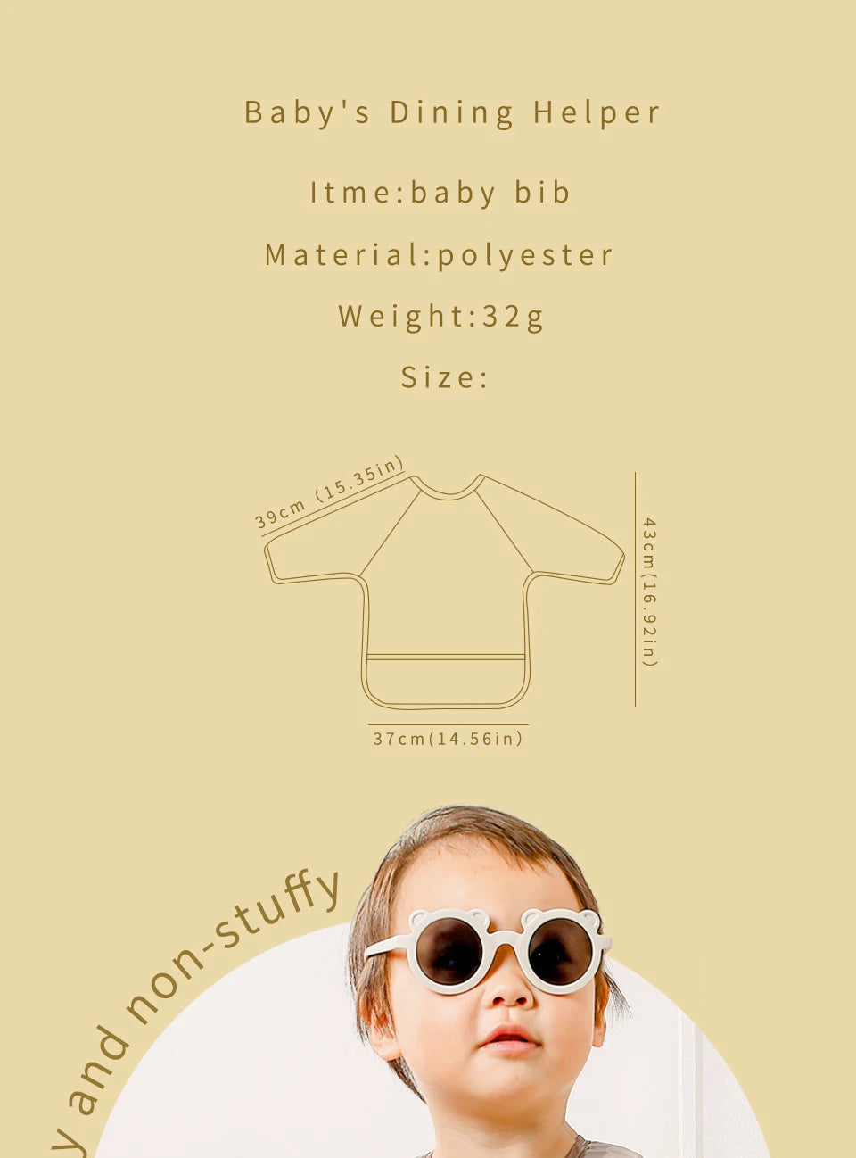 Waterproof Long-Sleeve Baby Bibs with Catch-All Pockets