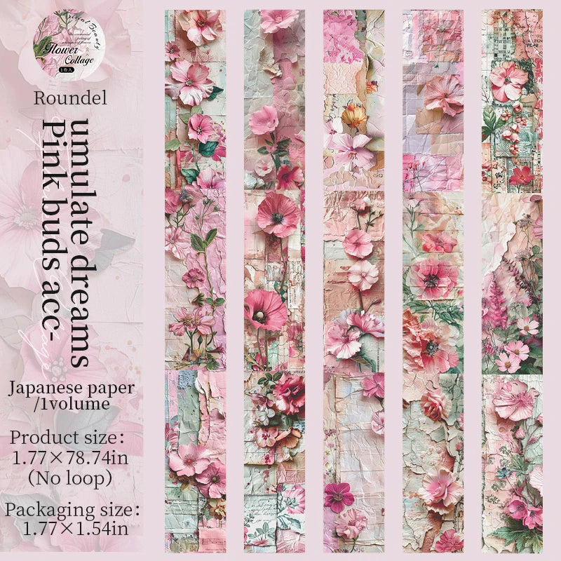 Roundel Pink Buds Dreams Japanese paper volume featuring pink floral designs for scrapbooking