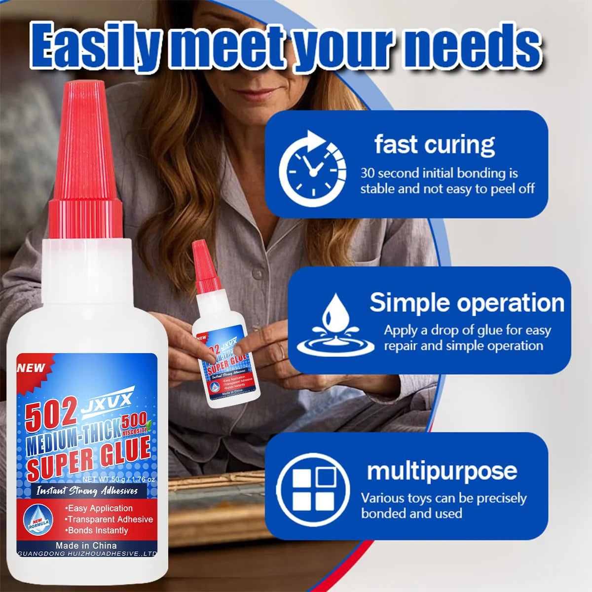 Professional Grade Super Glue – Extra Strong Instant Adhesive for Plastic, Metal, Wood & More