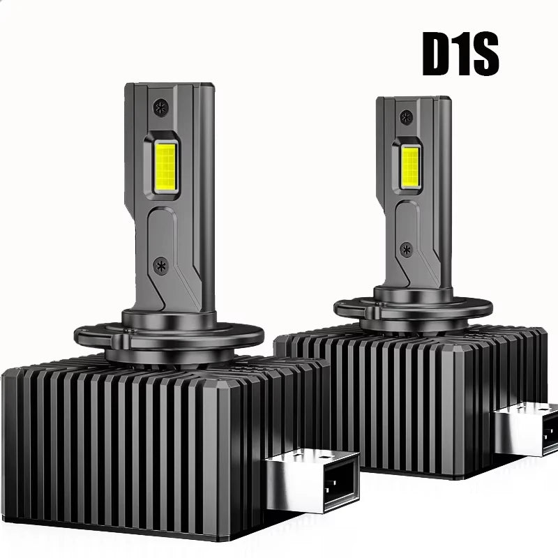 Two D1S LED headlight bulbs shown with their bases and individual bulbs.