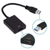 A black USB 3.0 to HDMI adapter with a cable and a small HDMI connector is shown.