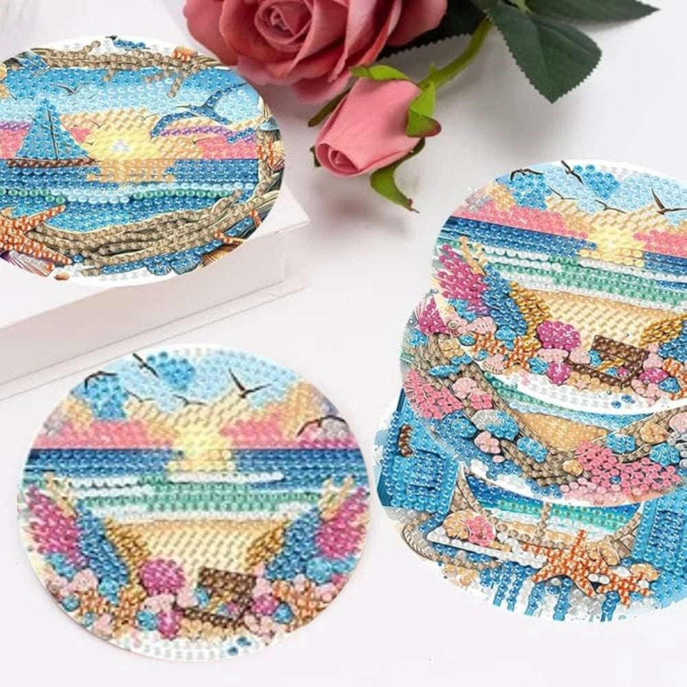 DIY Diamond Art Coaster Set with Holder – 8 Acrylic Coasters for Home Decor and Gifting