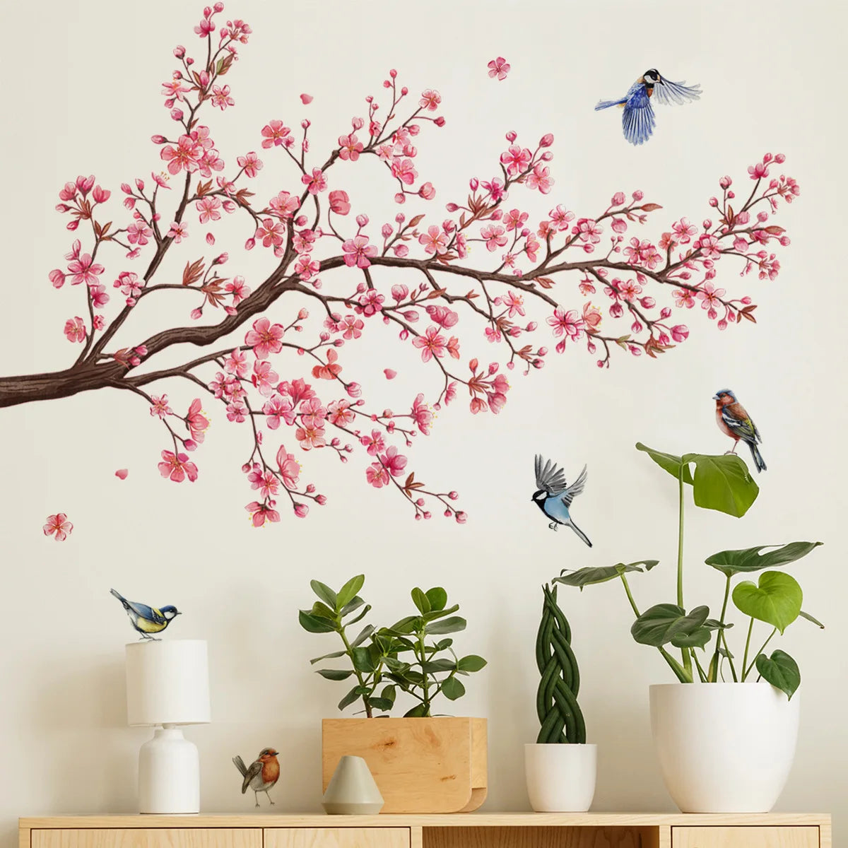 Peach Tree Branches Bird Cage Wall Decal