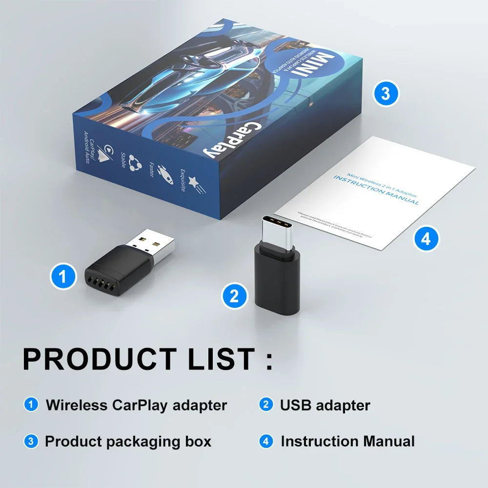 Universal Car Adapter for Wireless CarPlay and Android Auto