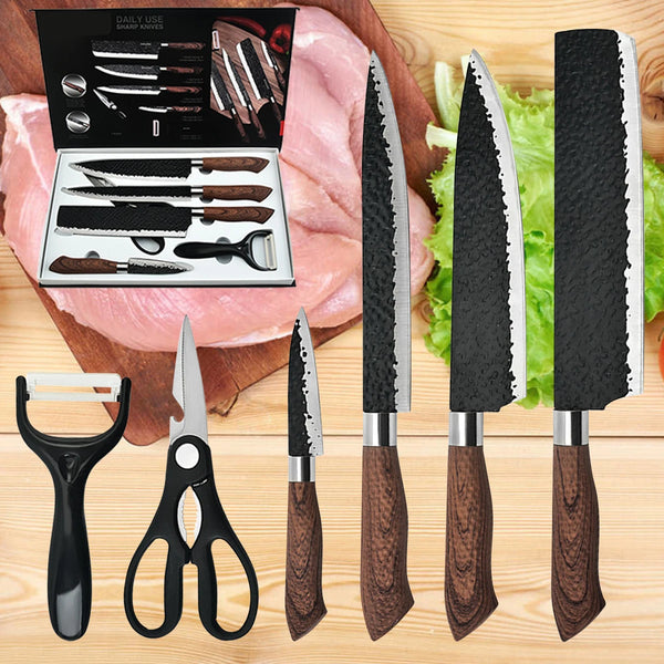 Forged Hammer-Pattern Kitchen Knife Set