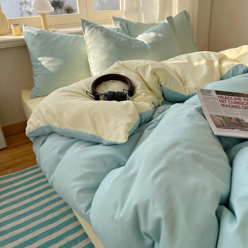 4-Piece Cotton Bedding Set with Duvet Cover, Flat Sheet, and Pillowcases