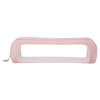 A pink clear waterproof travel makeup organizer pouch with a leather trim.