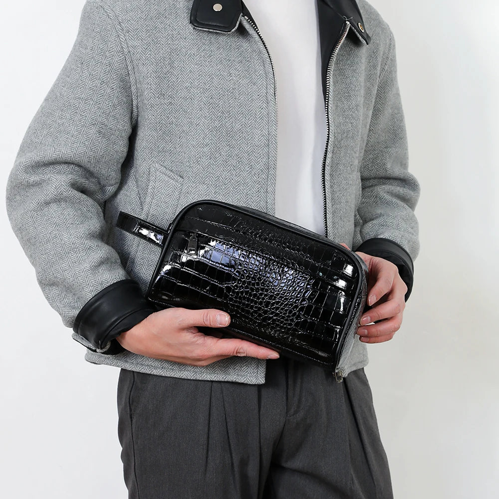Vintage Leather Men's Clutch Bag with Detachable Waist Strap