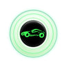 A round silicone pad with a black center and a green silhouette of a car inside.
