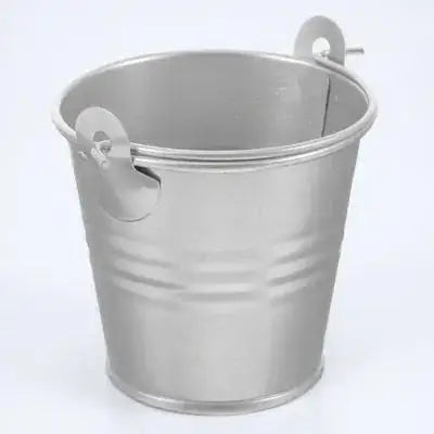 A vintage galvanized iron flower bucket with a lid, used for home decor.