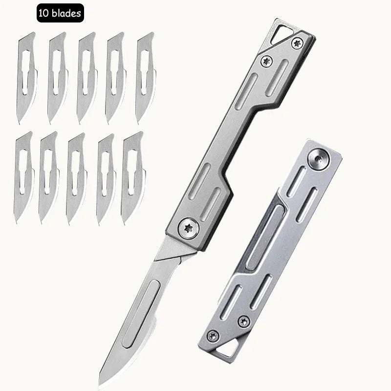 Folding Keychain Knife with 10 Spare Blades