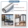 A diagram showing the features of Gem Silver One-Way Window Privacy Film, including UV and infrared blocking rates.