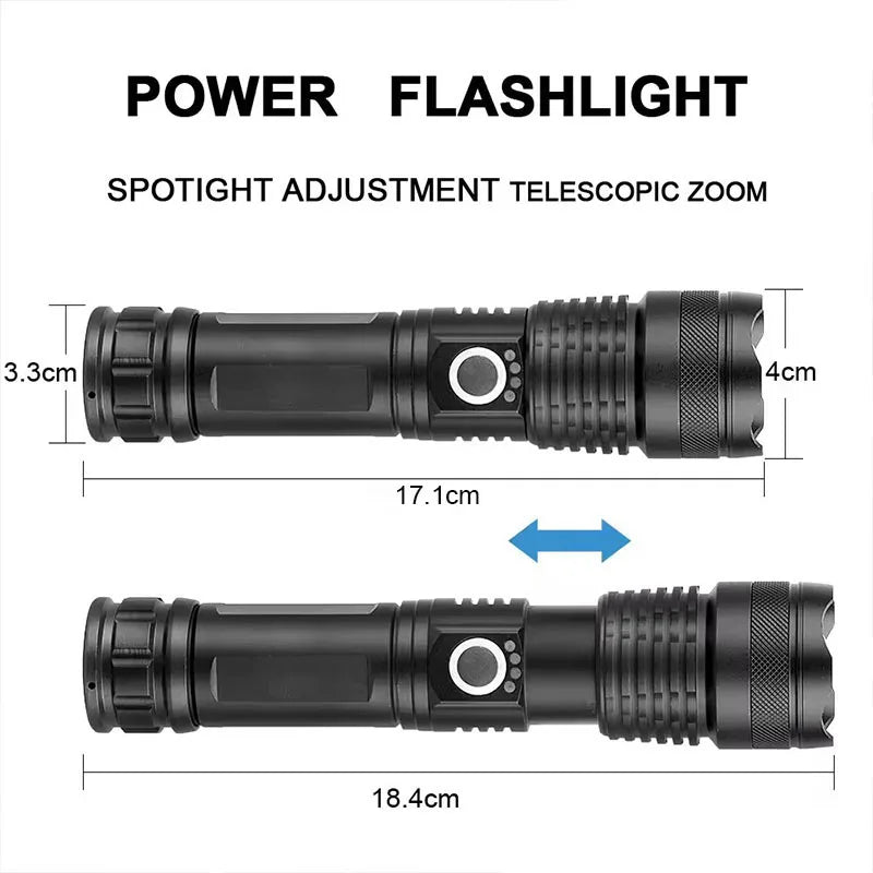 Linterna LED Recargable Táctica con Zoom