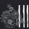 A set of white ink gel pens with fine 0.8mm tips displayed against a black background.