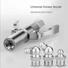 A silver universal grease nozzle and various M6/M8/M10/M12/M14 couplers are shown.