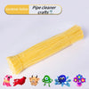 A bundle of yellow pipe cleaners with various animal shapes included in a craft set.