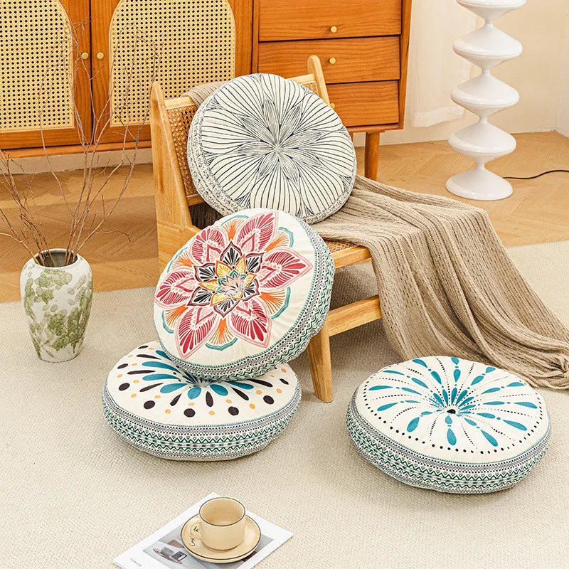 Bohemian Round Floor Cushion with Anti-Slip Base
