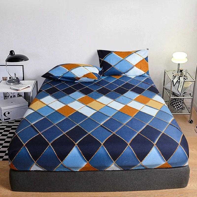 Non-Slip Fitted Sheet with Elastic Edges – Geometric Print, Soft Cotton Feel