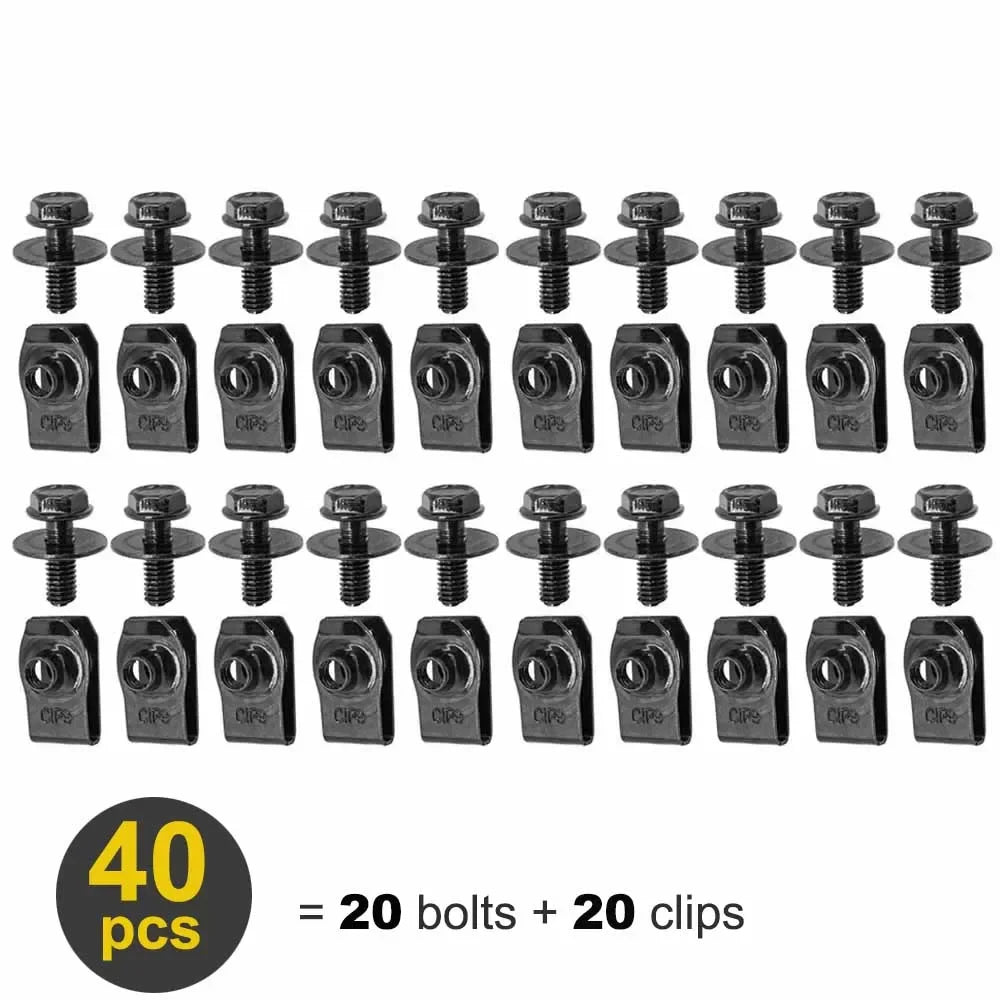 Set of 40 U-Nut clips and bolts for engine cover and undertray fastening