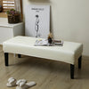 A white waterproof PU stretch bench cover is displayed on a wooden floor next to a framed illustration.