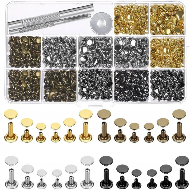 Metal Double Cap Rivets with Setting Tool Kit for Leathercraft & Repairs