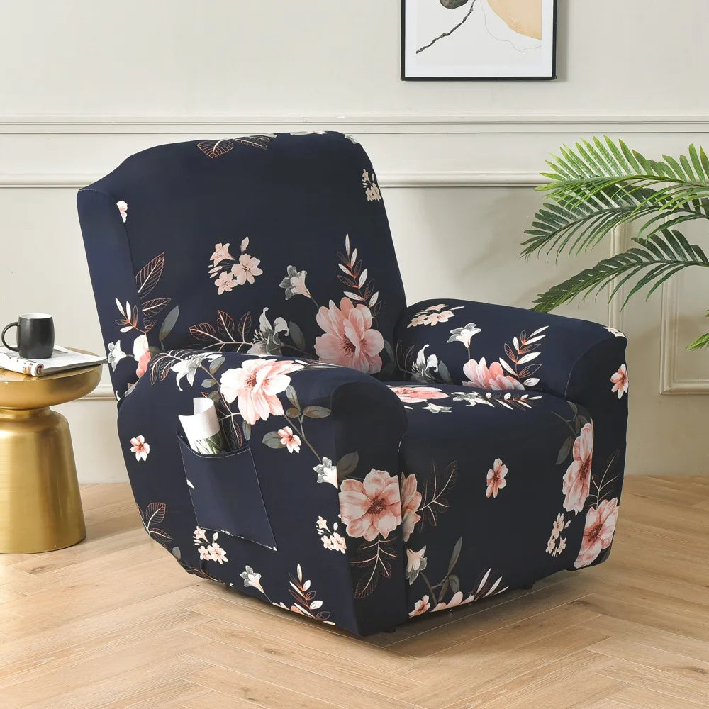 Printed Recliner Cover with Side Pocket — 4-Piece Set