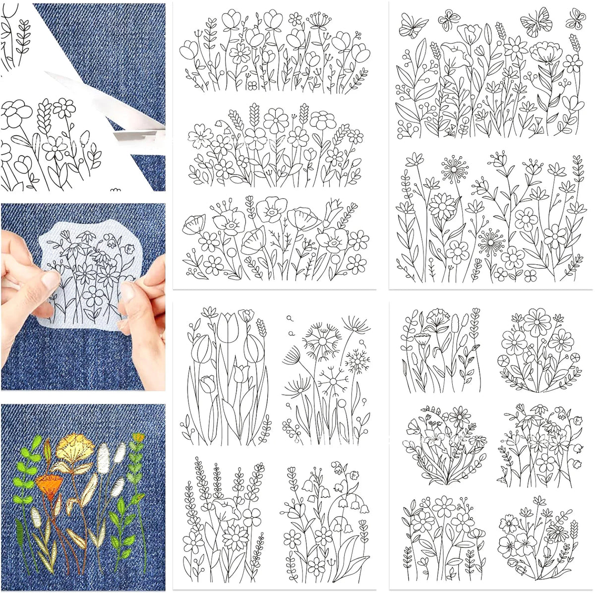 Pre-Printed Water-Soluble Embroidery Stabilizer Sheets with Floral & Letter Patterns