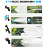 A collection of four types of nozzles including cone, six-hole pattern, dual, and fan nozzles for a garden sprayer.
