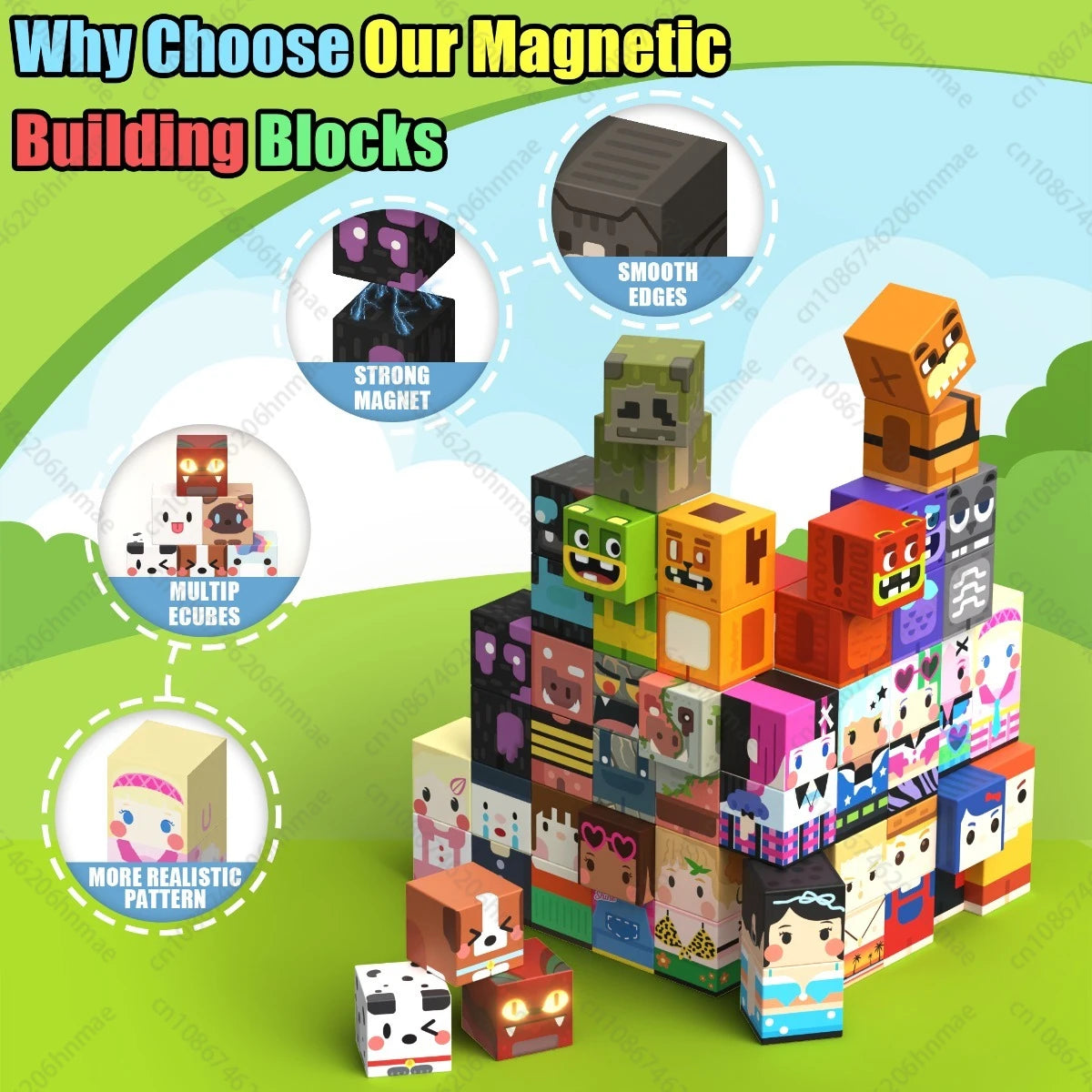 Magnetic Building Blocks with Mini Worlds and Character Figures