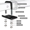 Diagram showing components of a heavy duty anti-rattle hitch tightener clamp for 2-inch trailers, including bolts and plates.
