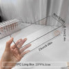 A hand holds a clear jewelry organizer box with secure compartments, showing its dimensions and design.