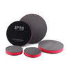 A set of three gray and red reusable car wash magic clay pads for paint detailing.