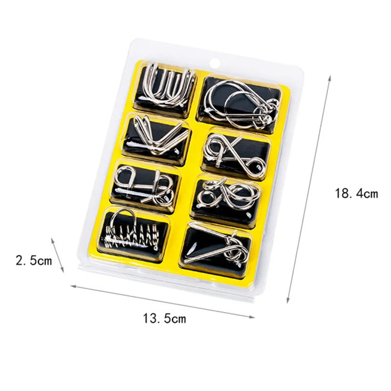 8-Piece Metal Wire Brain Teaser Puzzle Set