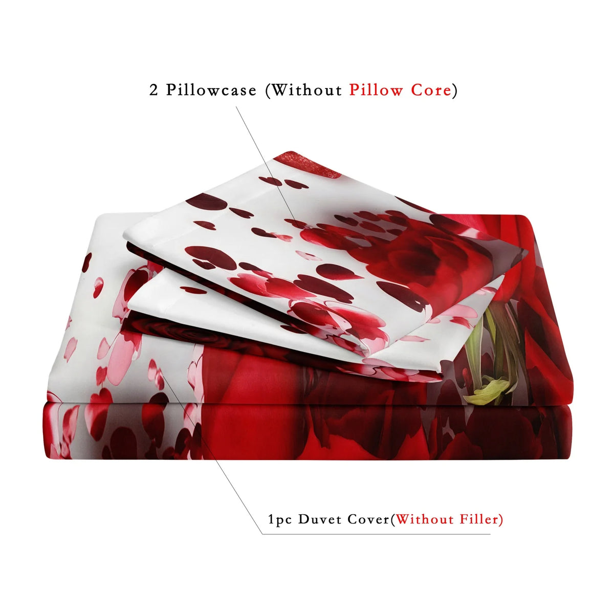 Romantic Red Rose Bedding Set with Duvet Cover and Pillowcases