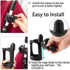 Installation guide showing how to install a clamp onto a bar and snap a cage body onto the clamp.
