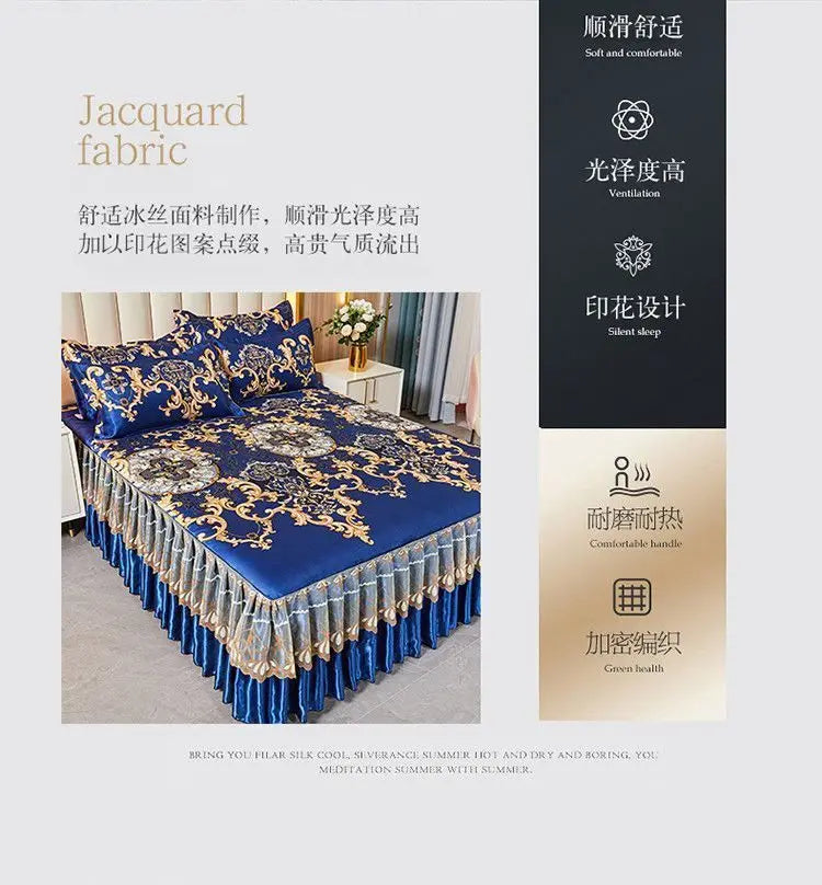 4-Piece Royal Blue Bedding Set with Bed Skirt and Pillow Covers