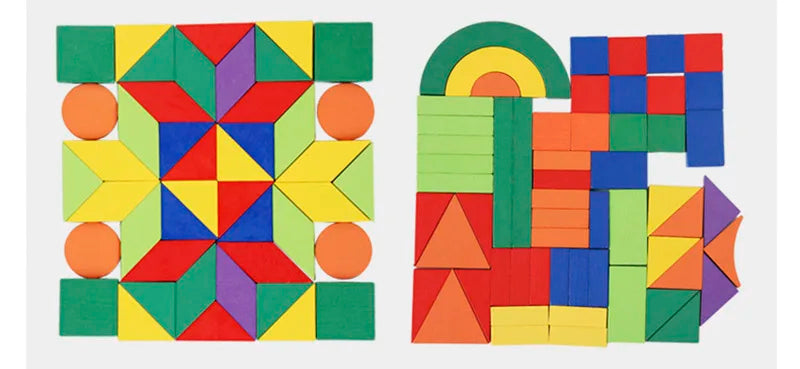 Wooden Shape Matching Puzzle Set with 102 Blocks and 48 Cards