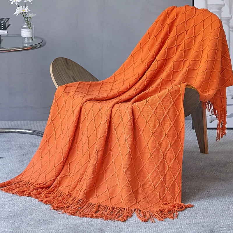 Oversized Chunky Knit Throw Blanket with Tassels