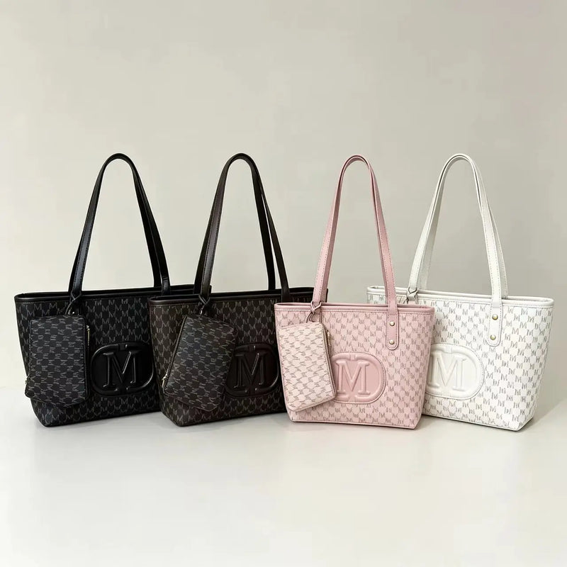Geometric Print Tote Bag with Matching Coin Purse