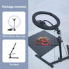Black foldable overhead tripod with a ring light mounted for smartphone photography