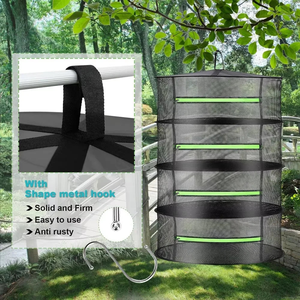 Multi-Layer Hanging Herb Drying Rack with Zippered Mesh Nets