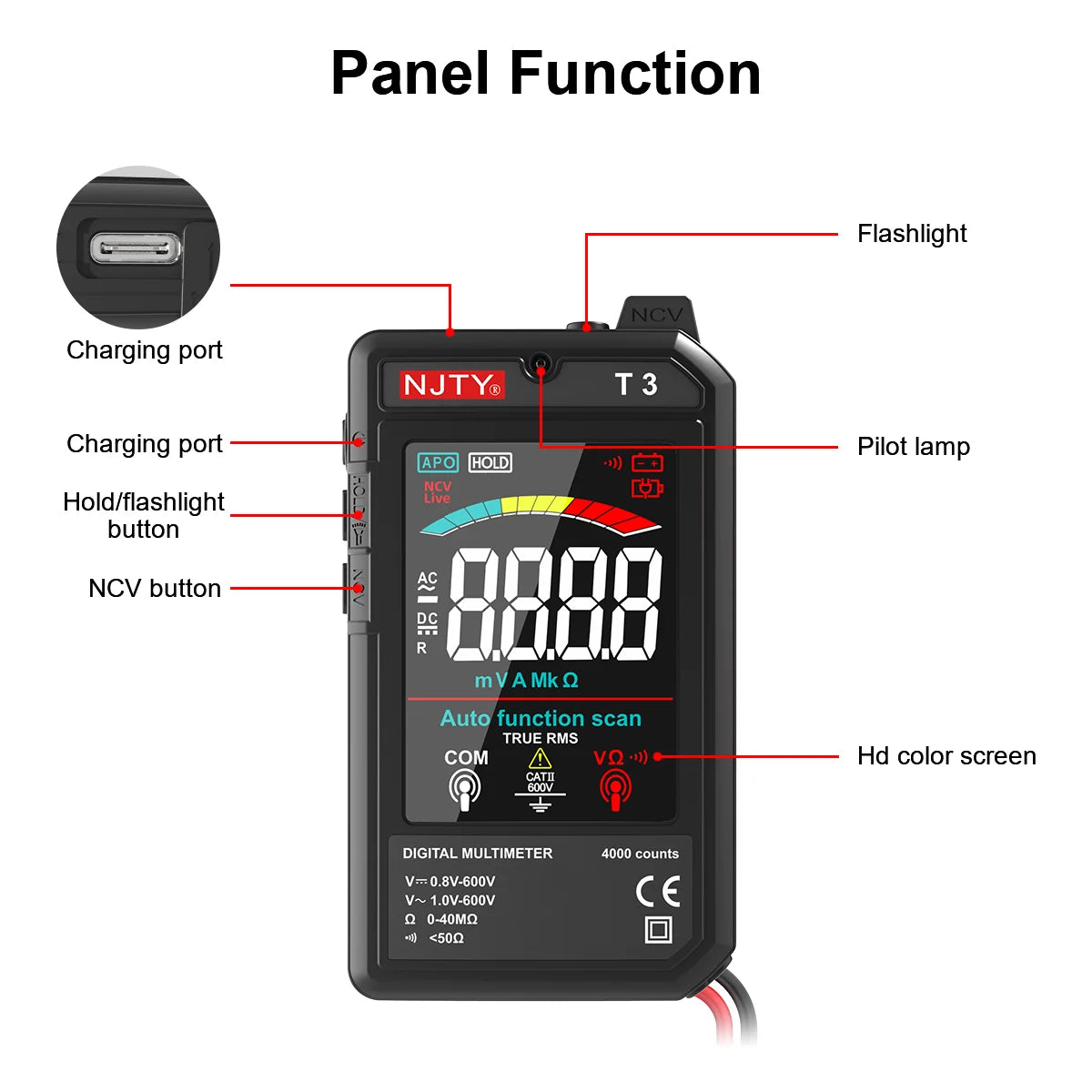 Smart Digital Multimeter with Type-C Charging and NCV Detection