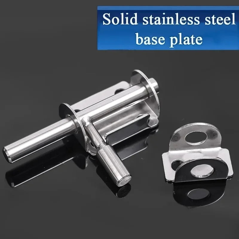 Solid stainless steel base plate and door bolt latch for heavy duty anti-theft security.
