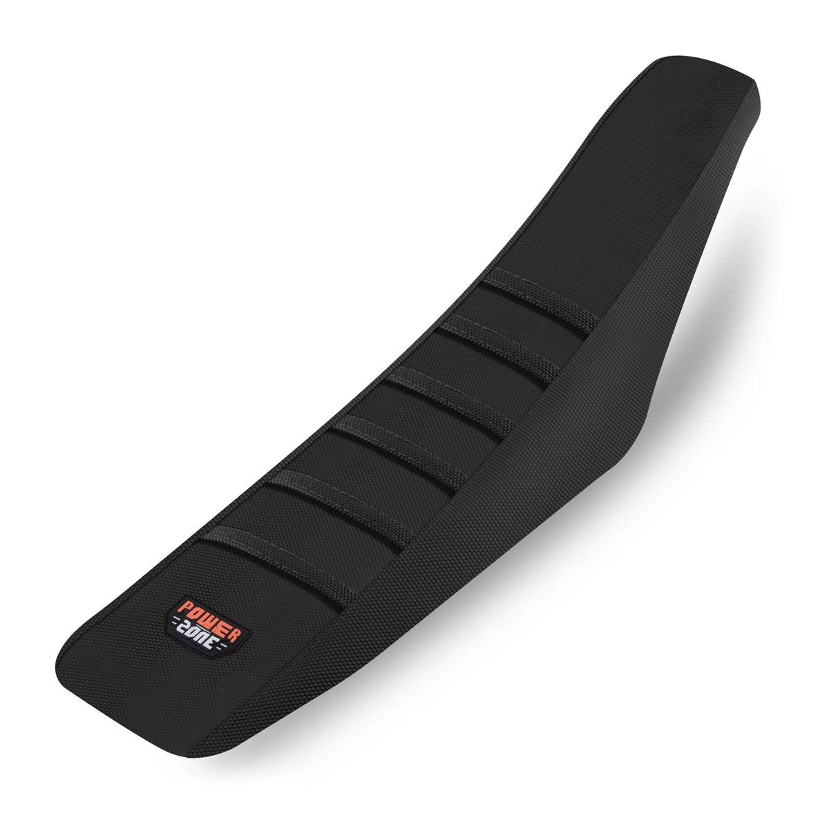Black ribbed motorcycle seat cover with a Power Zone logo