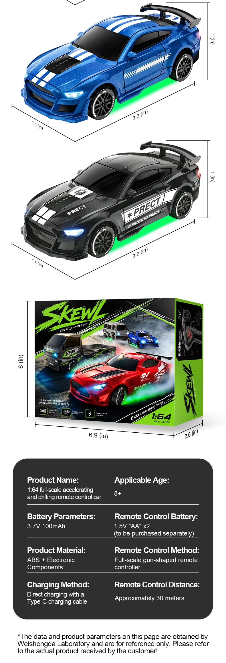 1:64 Scale 4WD Stunt RC Drift Car with Rechargeable Battery