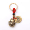 Vintage Lucky Cat Keychain with Five Emperors Coins