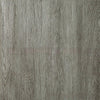 Close-up texture of gray wood grain vinyl flooring tiles with vertical grain lines.