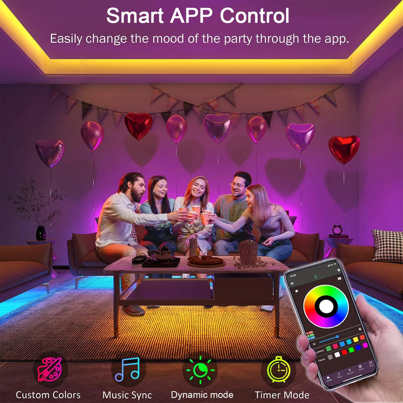 USB-Powered RGB LED Strip Lights with Music Sync & App Control