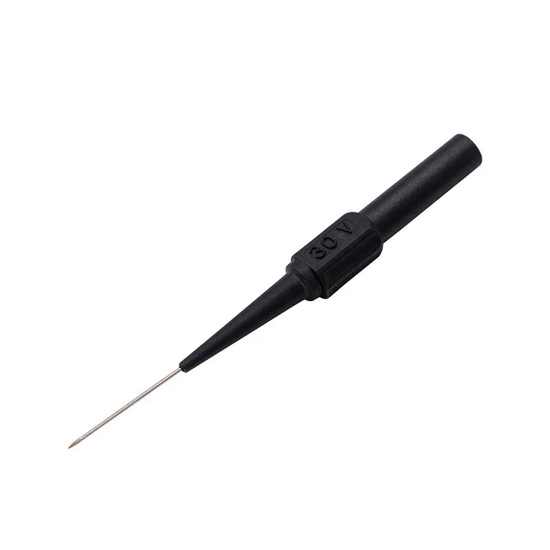 Black multimeter back-piercing test probe kit with a long needle tip